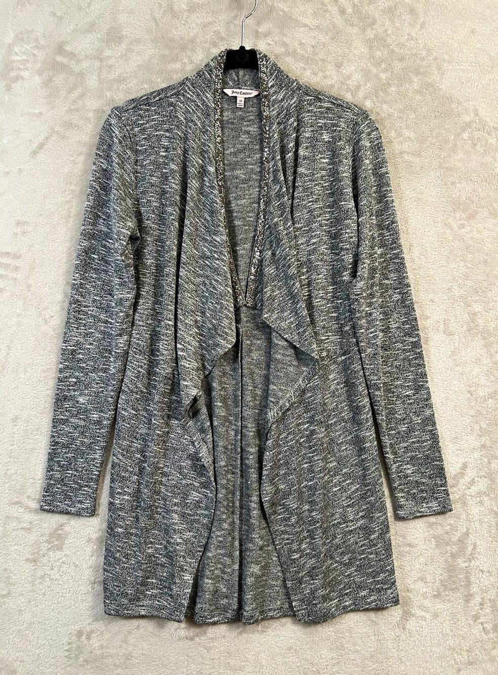 Juicy Couture Embellished Rhinestone Beaded Draped Shawl Cardigan Sweater XS